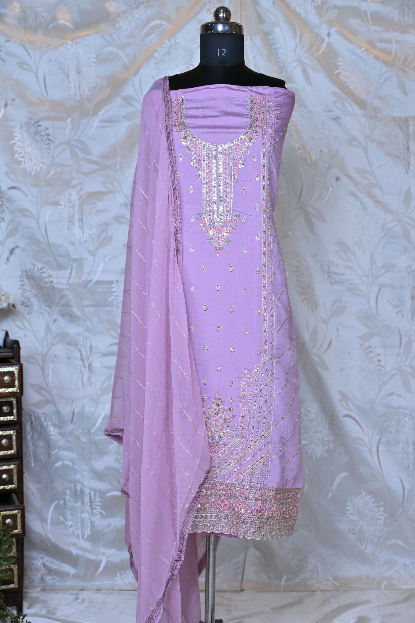 Exquisite Chanderi Silk Suit Set with Delicate Hand Embellishments