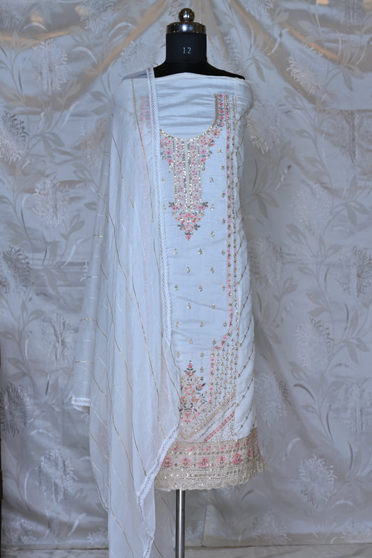 Exquisite Chanderi Silk Suit Set with Delicate Hand Embellishments