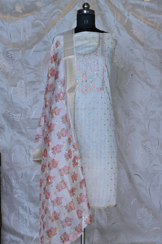 Charming Chanderi Suit Set with Floral Organza Dupatta