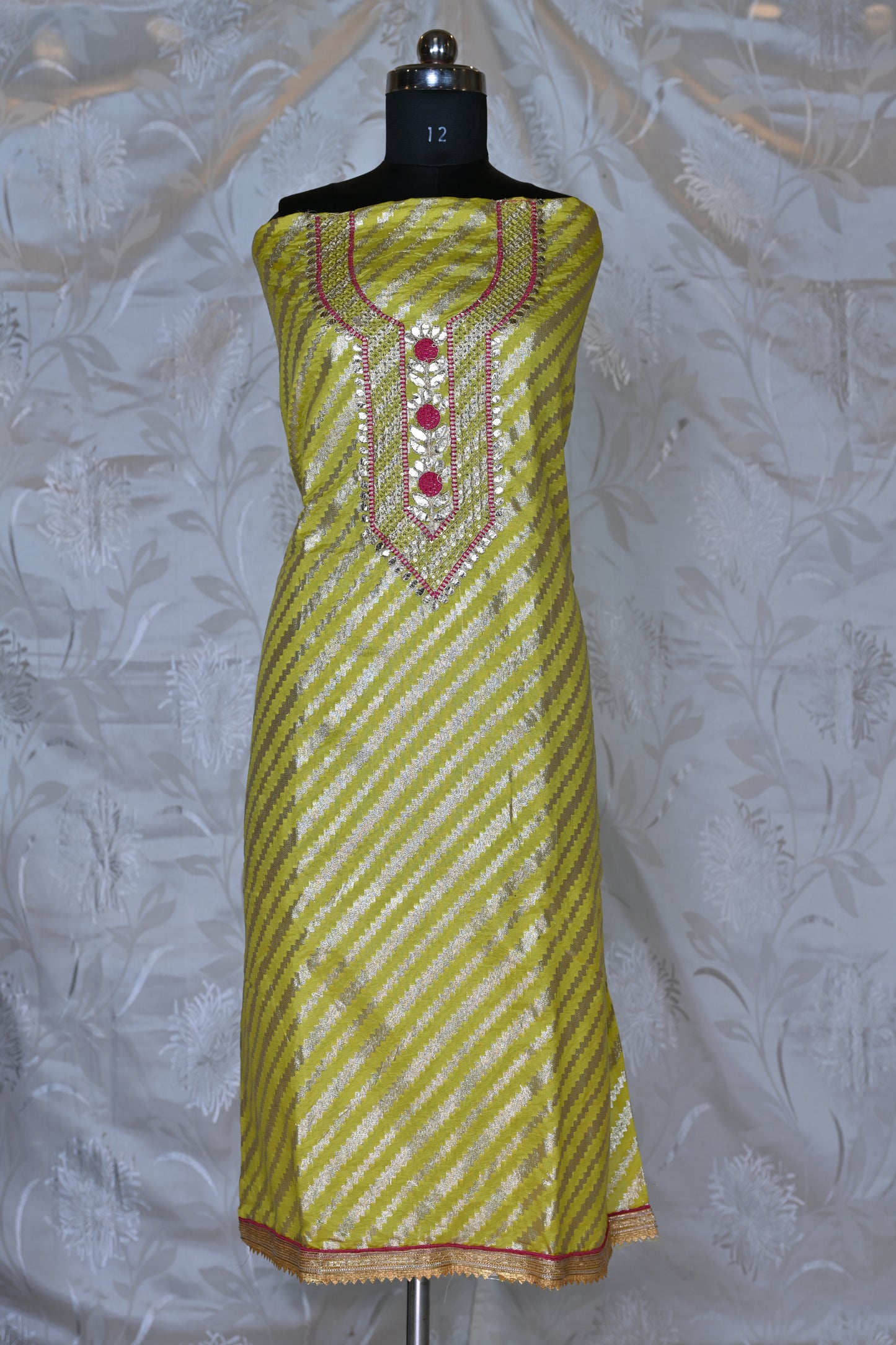 Vibrant Leheriya Suit Set with Resham and Zari Embroidery & Brocade Dupatta