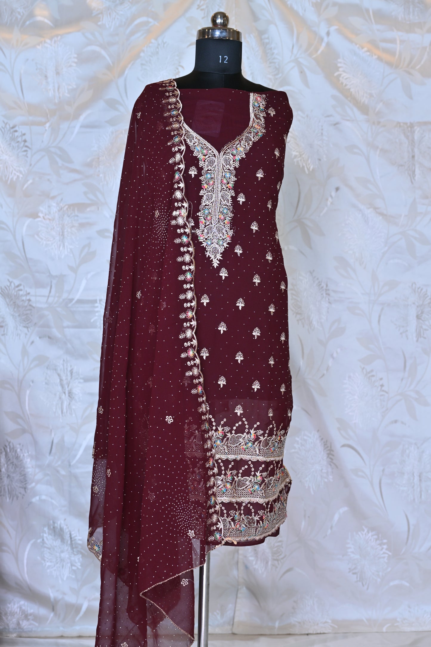 Luxurious Georgette Suit Set with Intricate Thread and Mukaish Embroidery