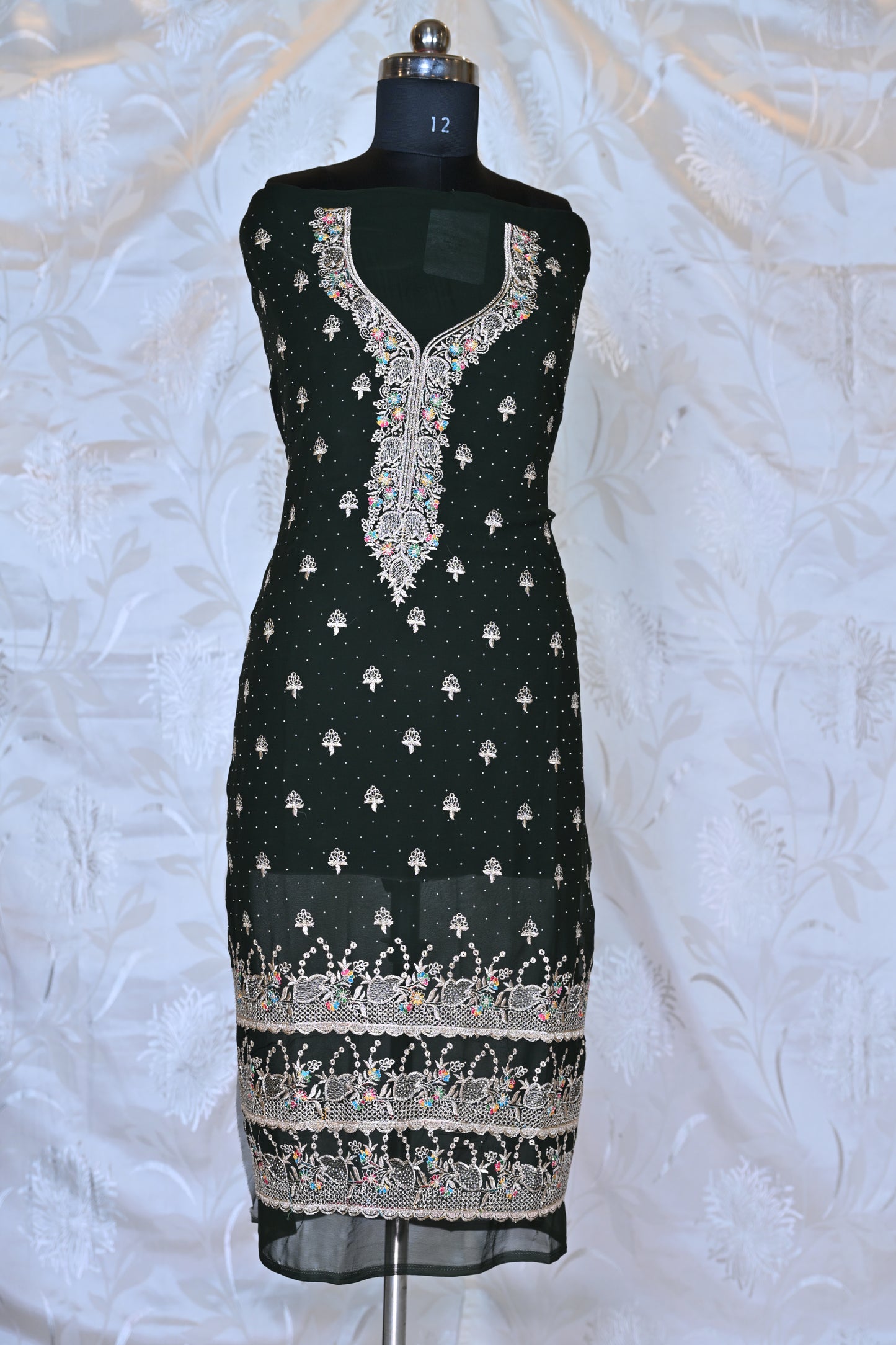 Luxurious Georgette Suit Set with Intricate Thread and Mukaish Embroidery