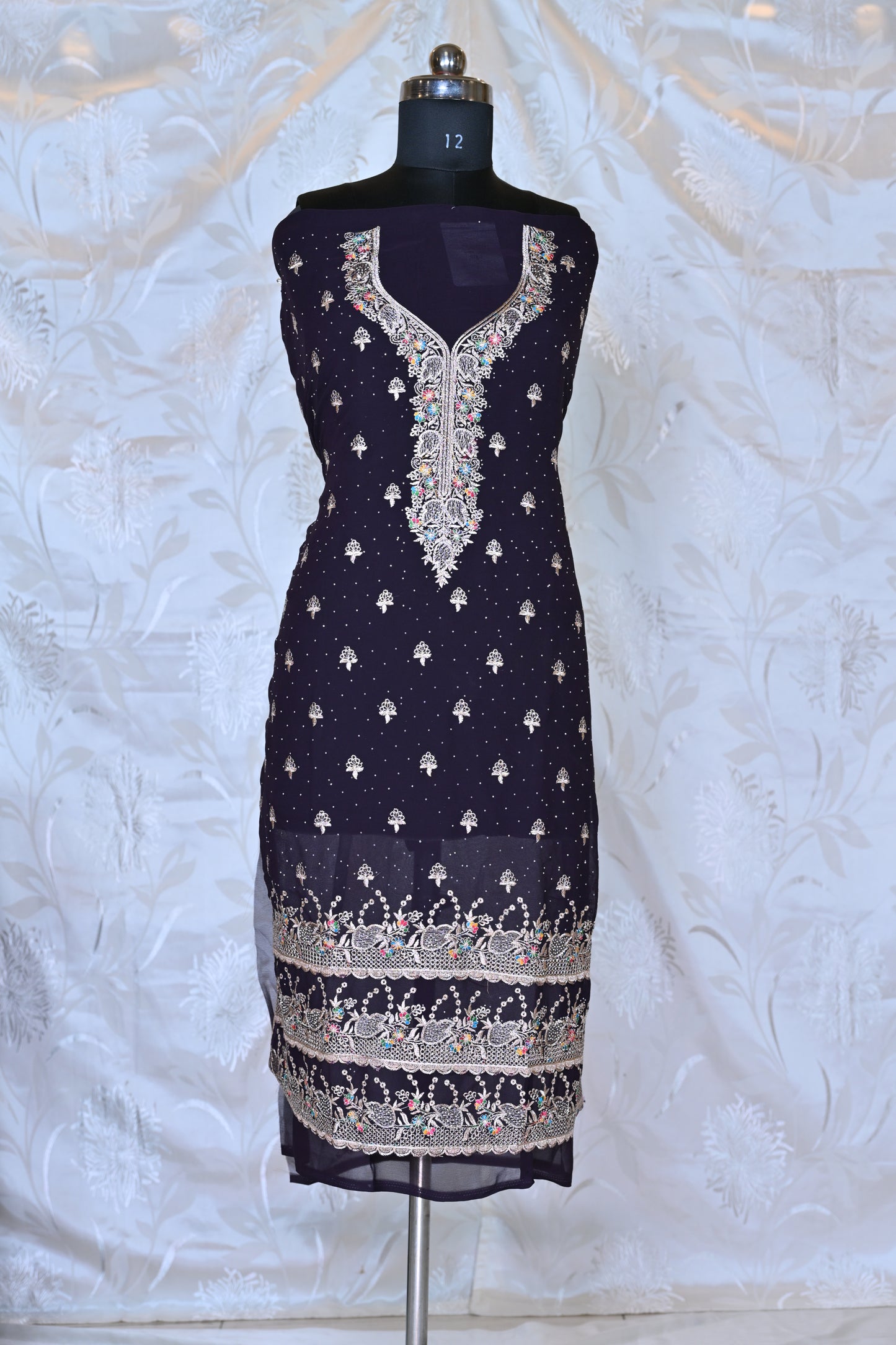 Luxurious Georgette Suit Set with Intricate Thread and Mukaish Embroidery