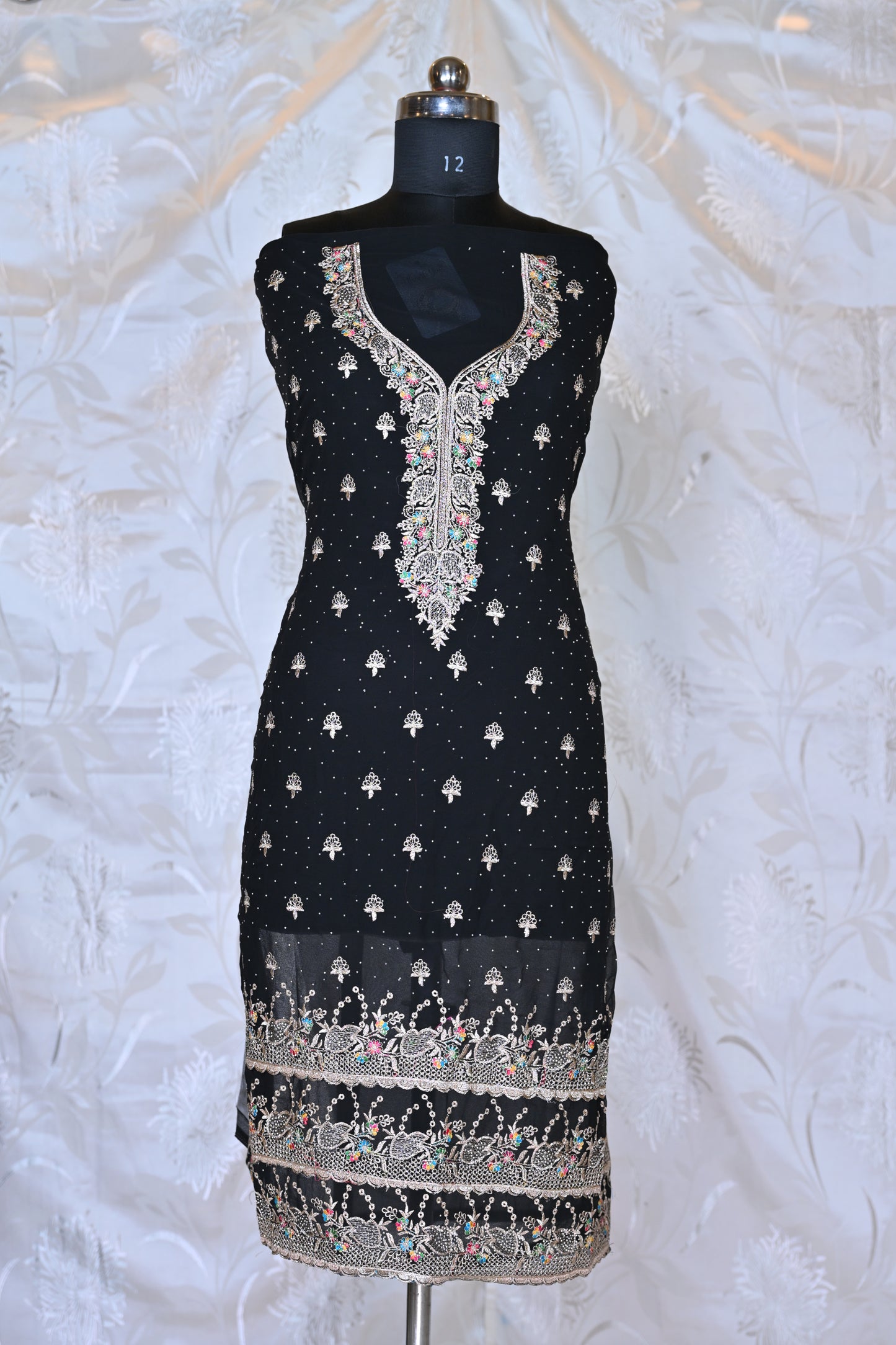 Luxurious Georgette Suit Set with Intricate Thread and Mukaish Embroidery