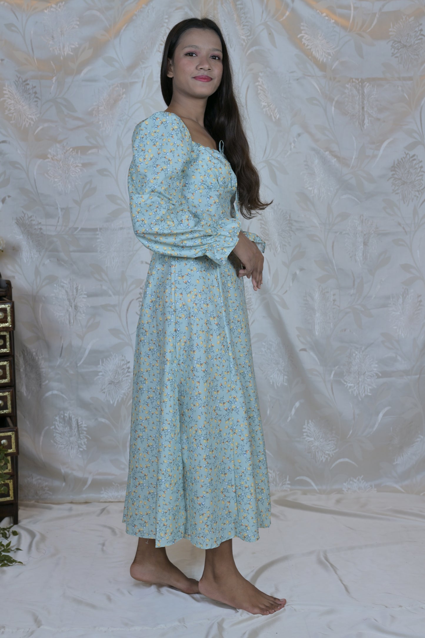Whimsical Floral Puff-Sleeve Dress