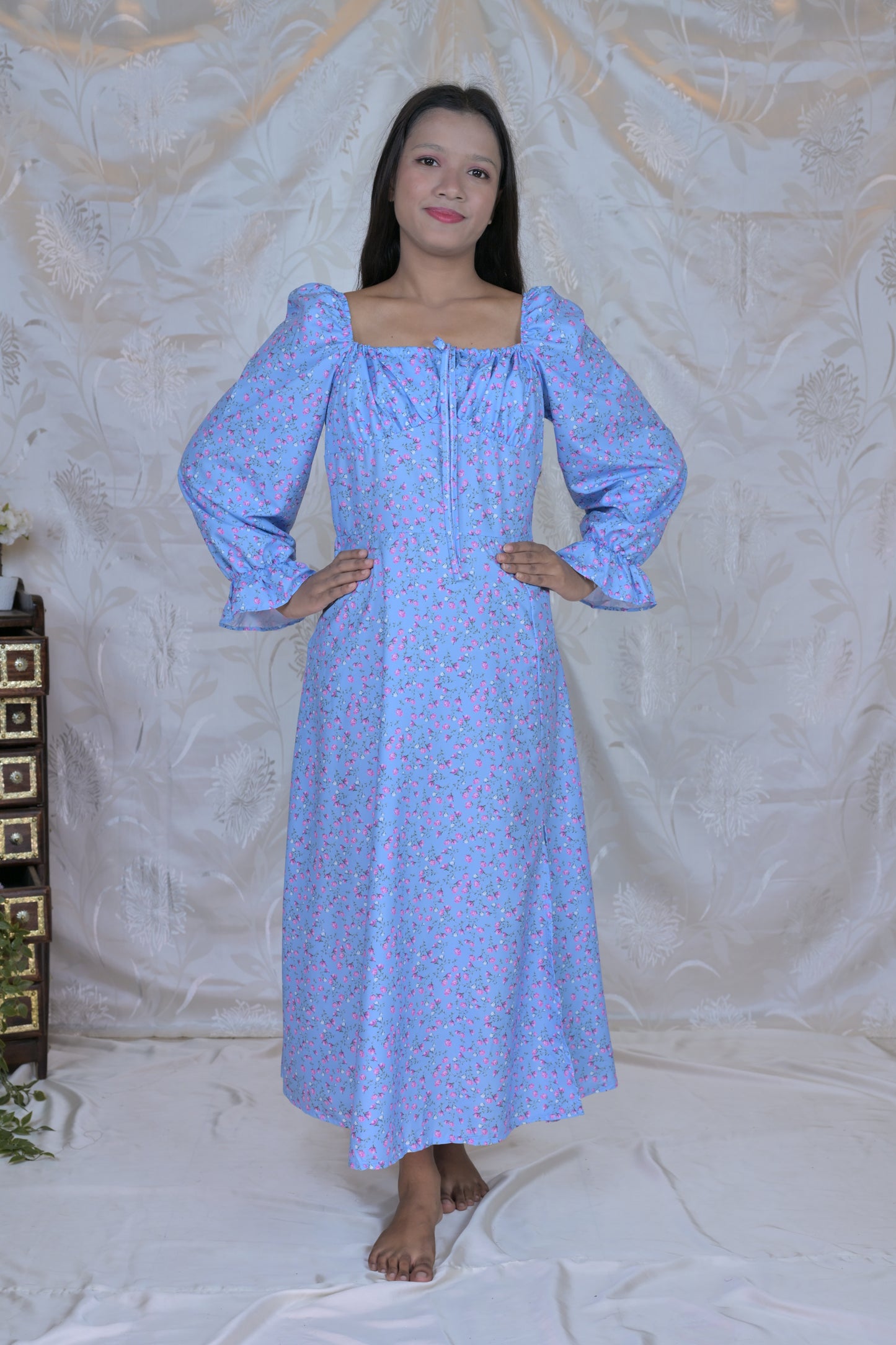Whimsical Floral Puff-Sleeve Dress