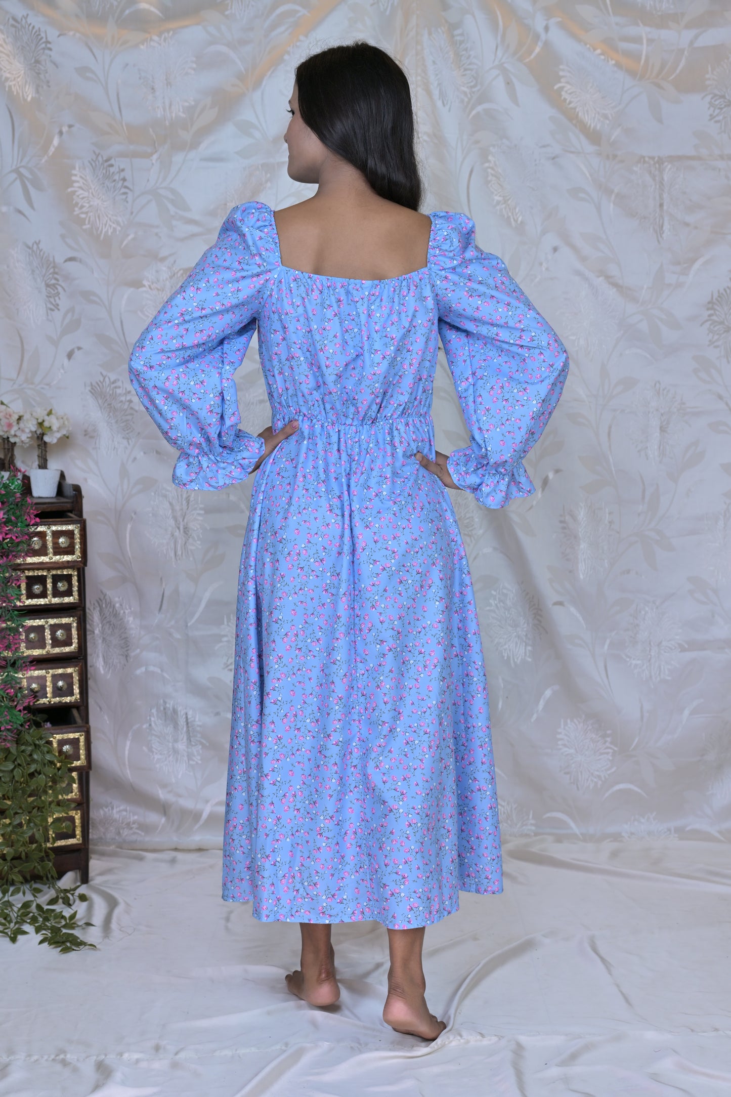 Whimsical Floral Puff-Sleeve Dress