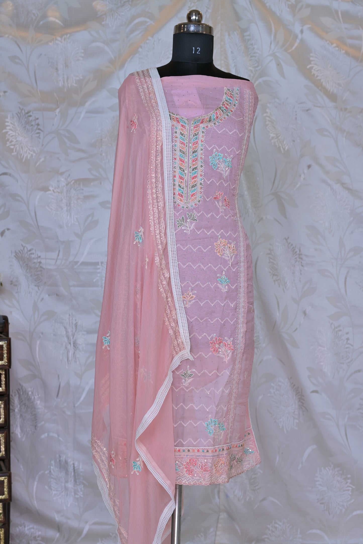 Delicate & Elegant Embroidered 3-Piece Suit Material - Unstitched