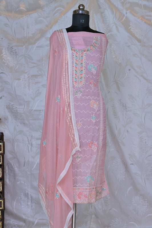 Delicate & Elegant Embroidered 3-Piece Suit Material - Unstitched