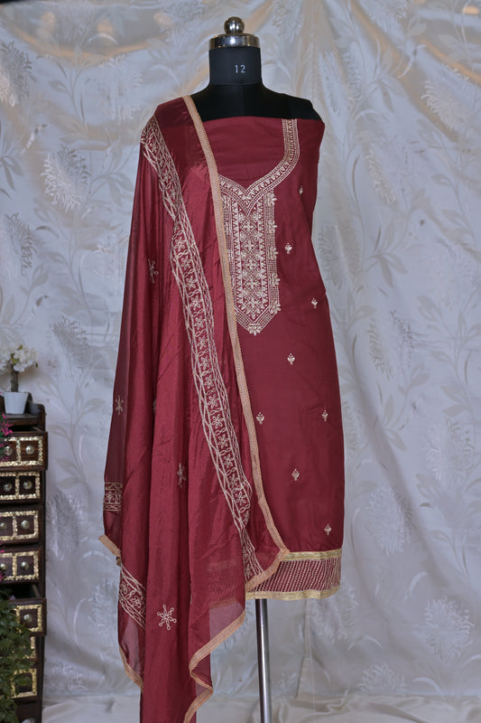 Elegant Embroidered 3-Piece Suit Material - Unstitched