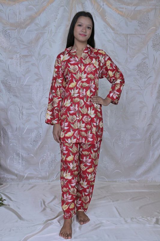 "Crimson Bloom" Floral Co-ord Lounge Set