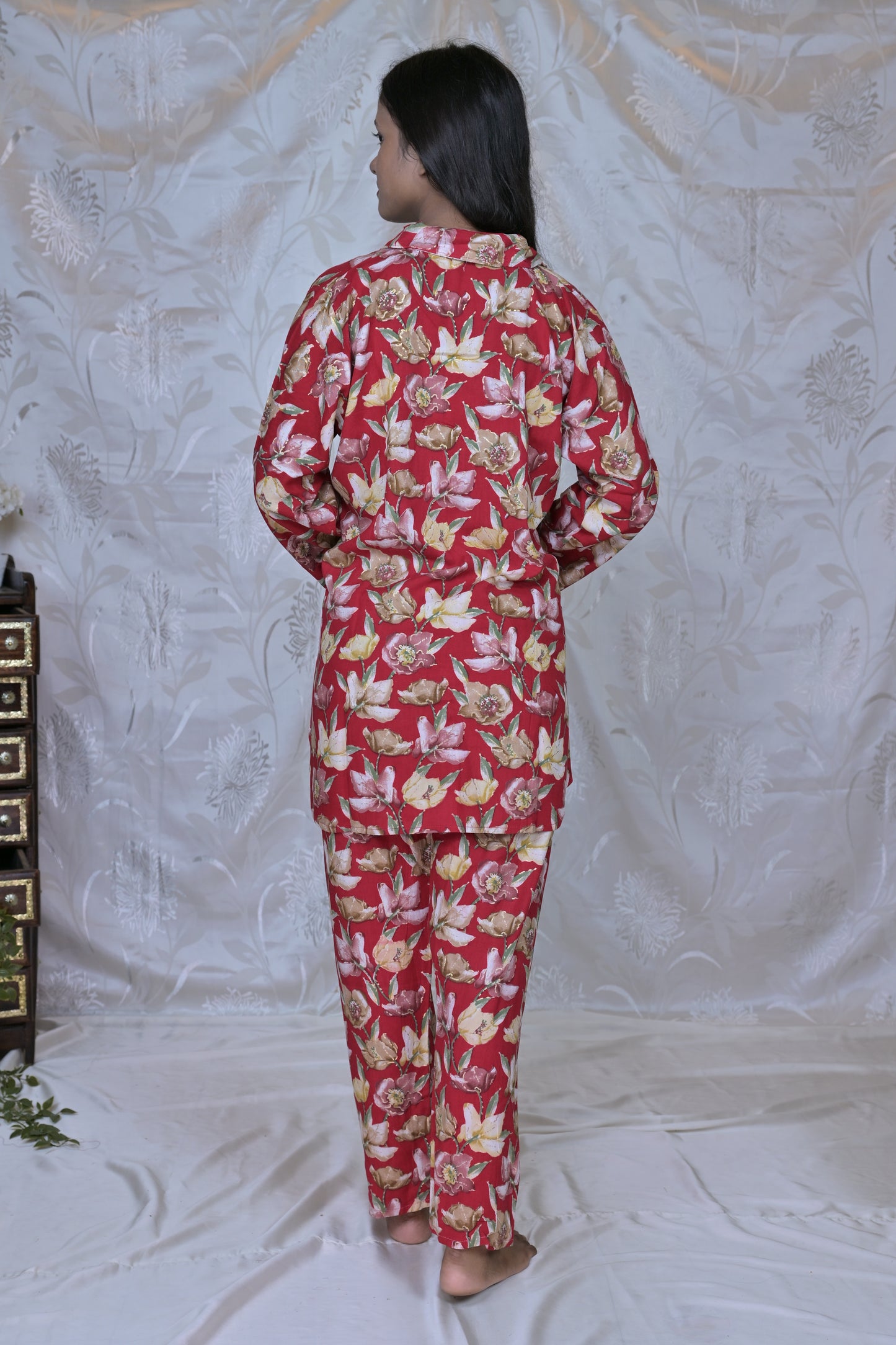 "Crimson Bloom" Floral Co-ord Lounge Set