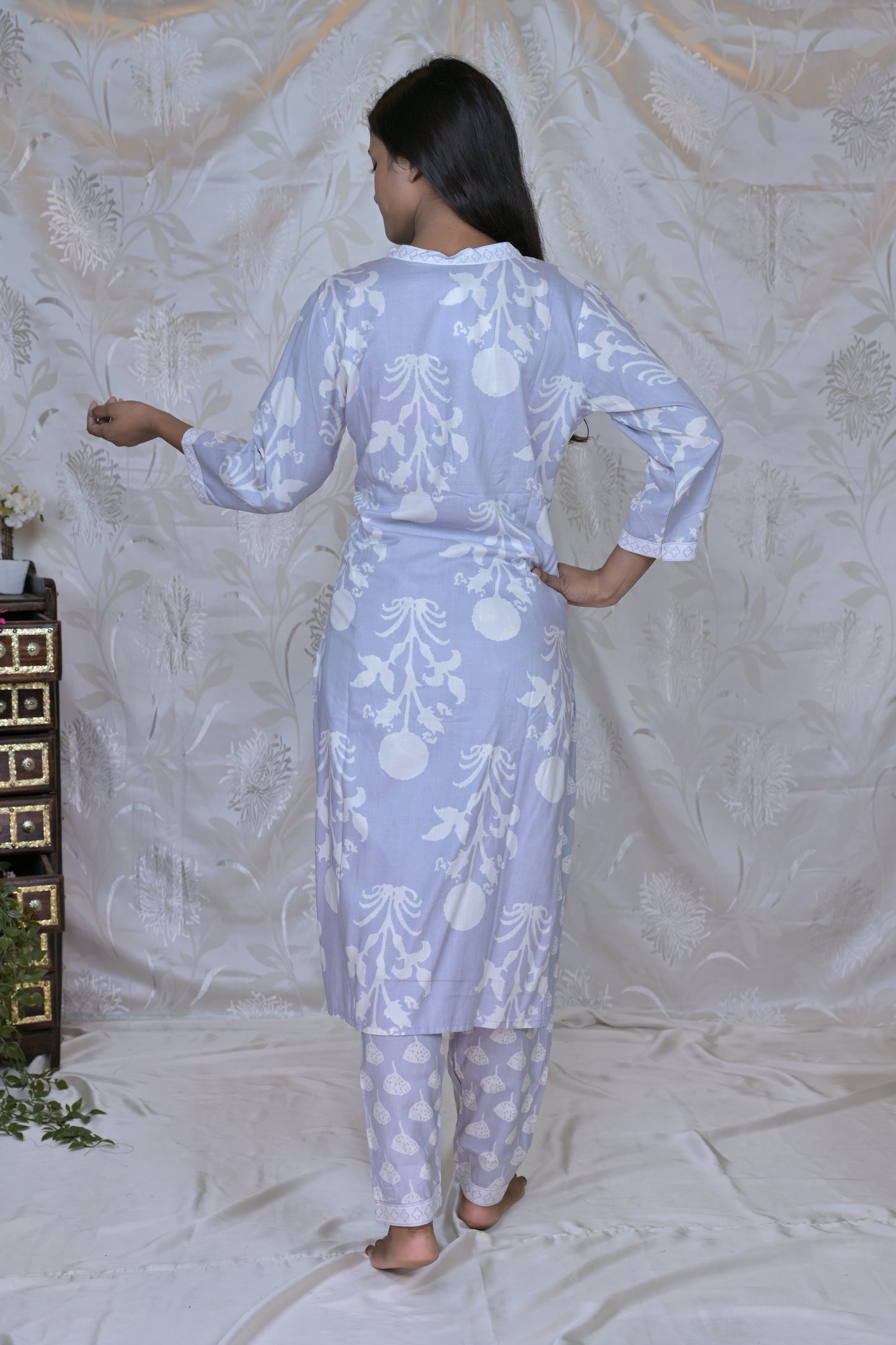 Charming Block Print & Embroidered 3-Piece Suit Set
