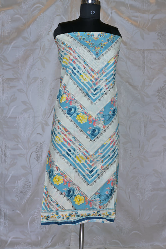 Chic Printed 3-Piece Suit Material with Floral & Chevron Design