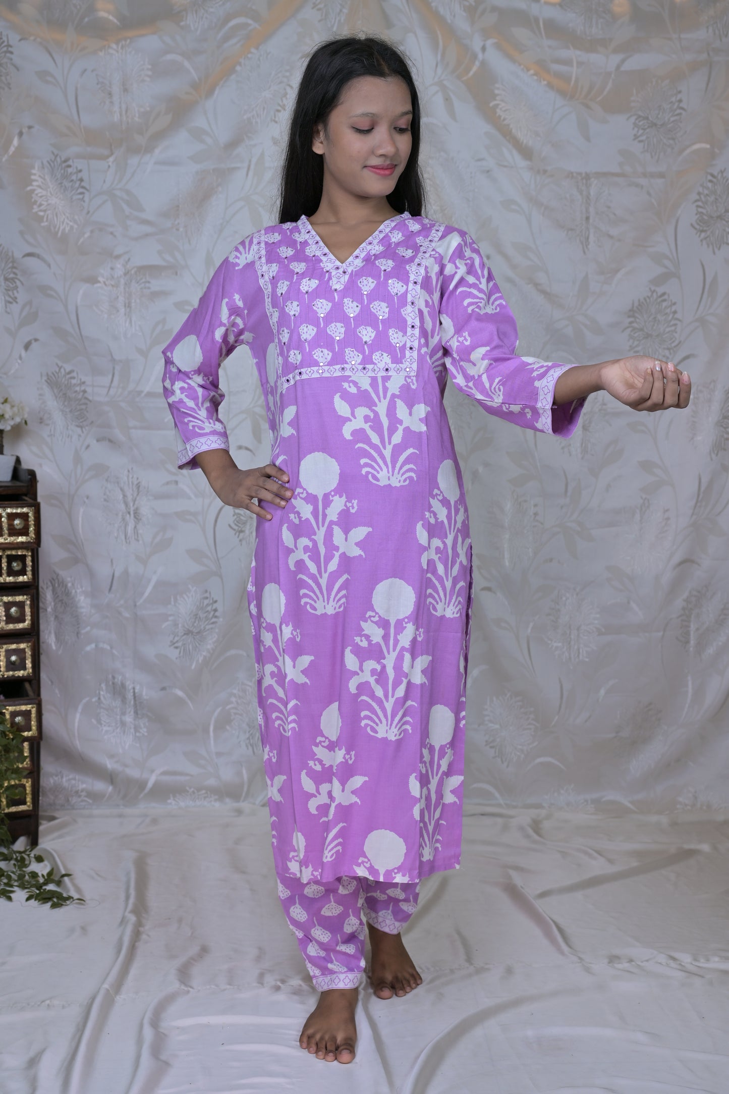 Charming Block Print & Embroidered 3-Piece Suit Set