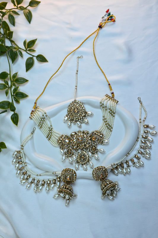 Kundan & Pearl Bridal Jewelry Set with Bahubali Earrings