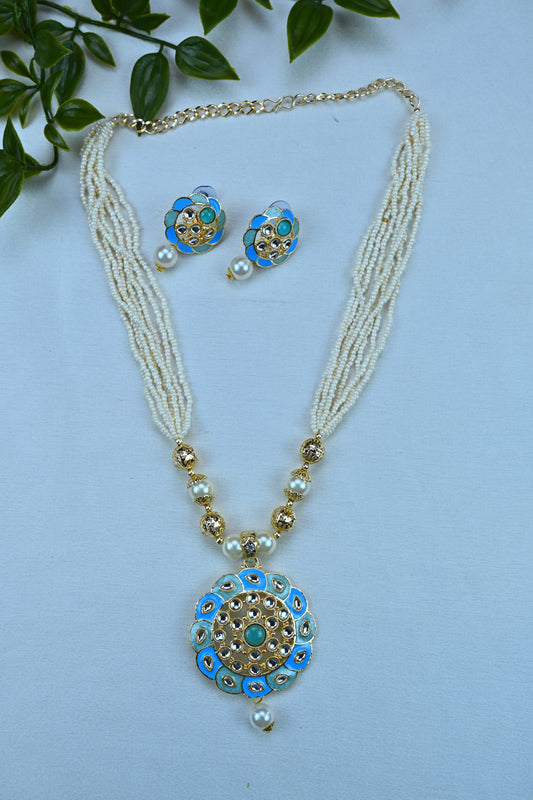 Sky Bloom Pearl Mala Set with Stud Earrings