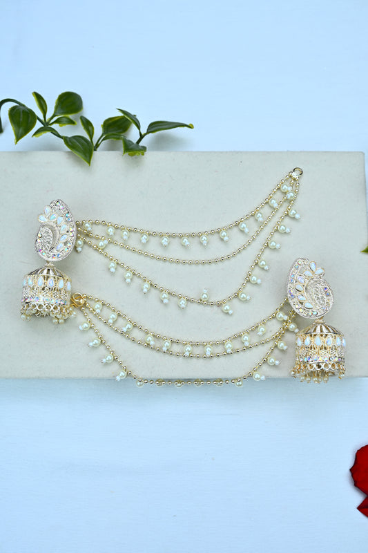 Elegant Gold-Toned Bahubali Earrings with Pearl Detailing