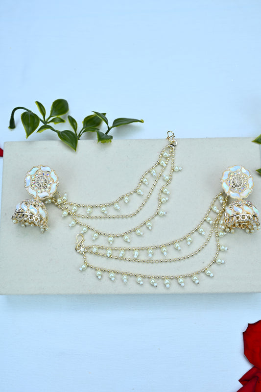 Flower shaped Gold-Toned Bahubali Earrings with Pearl Detailing