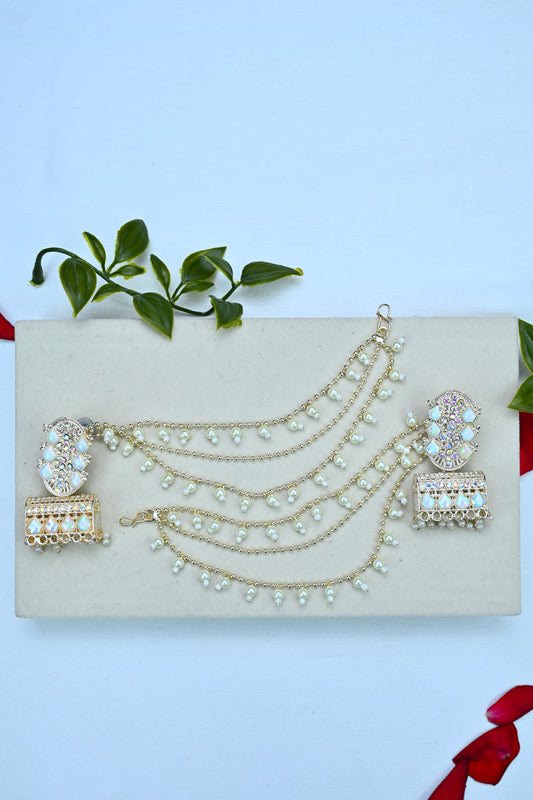 Graceful Gold-Toned Bahubali Earrings with Pearl Detailing