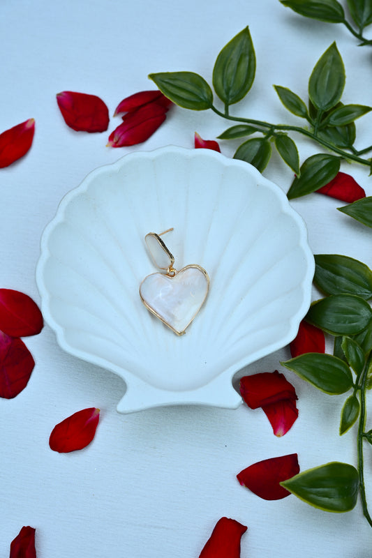 White Heart Drop Earrings