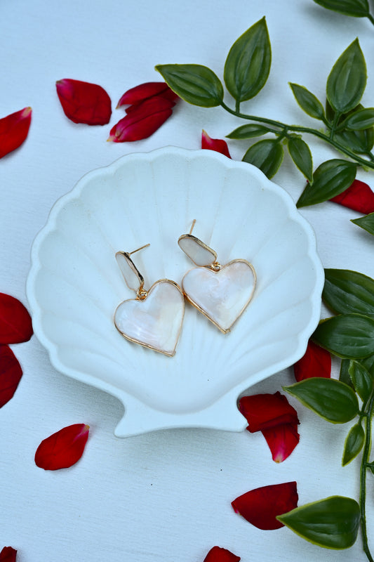 White Heart Drop Earrings