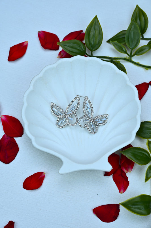Crystal Butterfly Statement Studs (Silver)