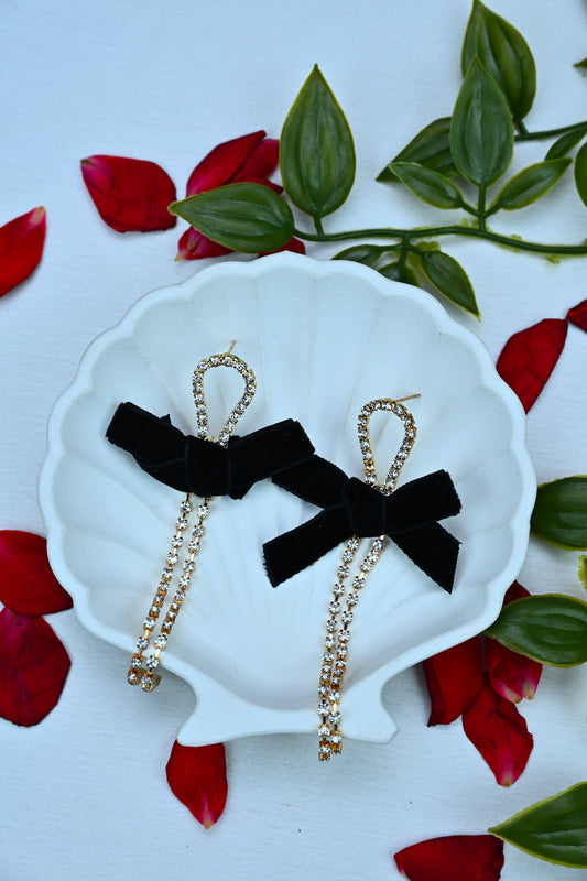 Velvet Noir Bow Dangle Earrings