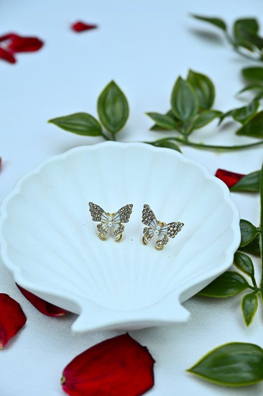 Mini Butterfly Stud Earrings – Gold & Crystal