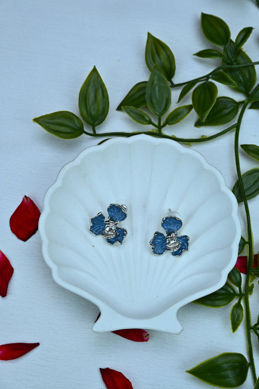 Crystal Bloom Stud Earrings – Midnight Blue