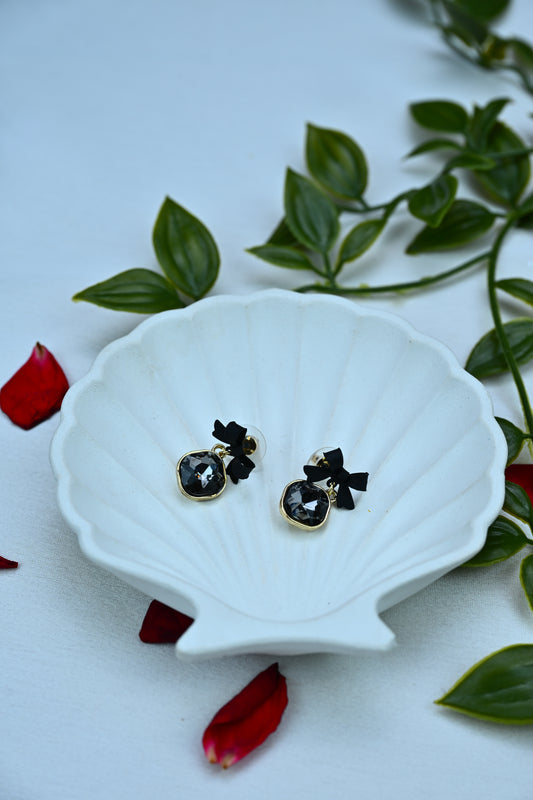 Velvet Noir – Bow Charm Studs