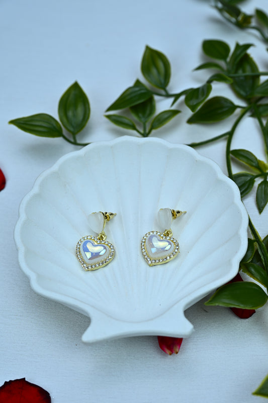 Iridescent Heart Drop Earrings