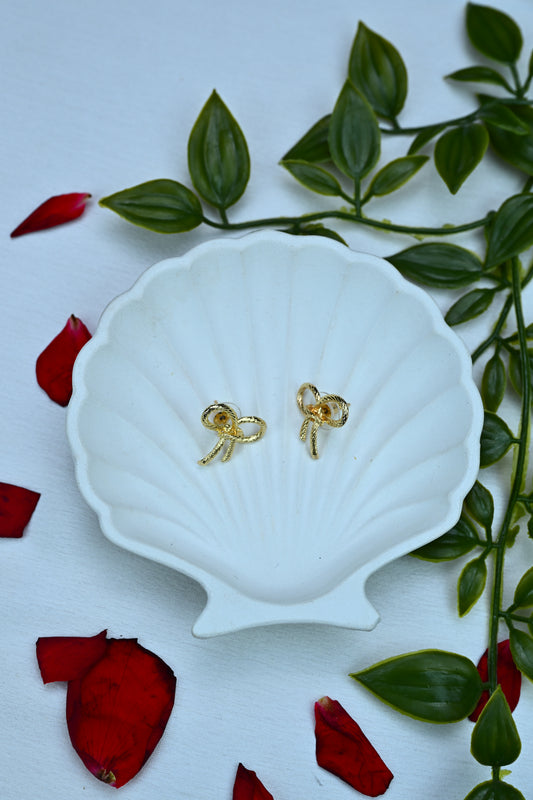 Golden Ribbon Knot Stud Earrings