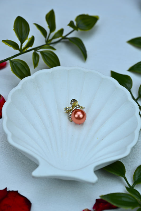﻿Korean Pearl Stud Earrings with Crystal Bow