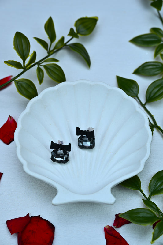 Elegant Black Bow Crystal Stud Earrings