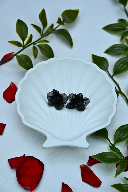 Midnight Bloom Korean Flower Earrings