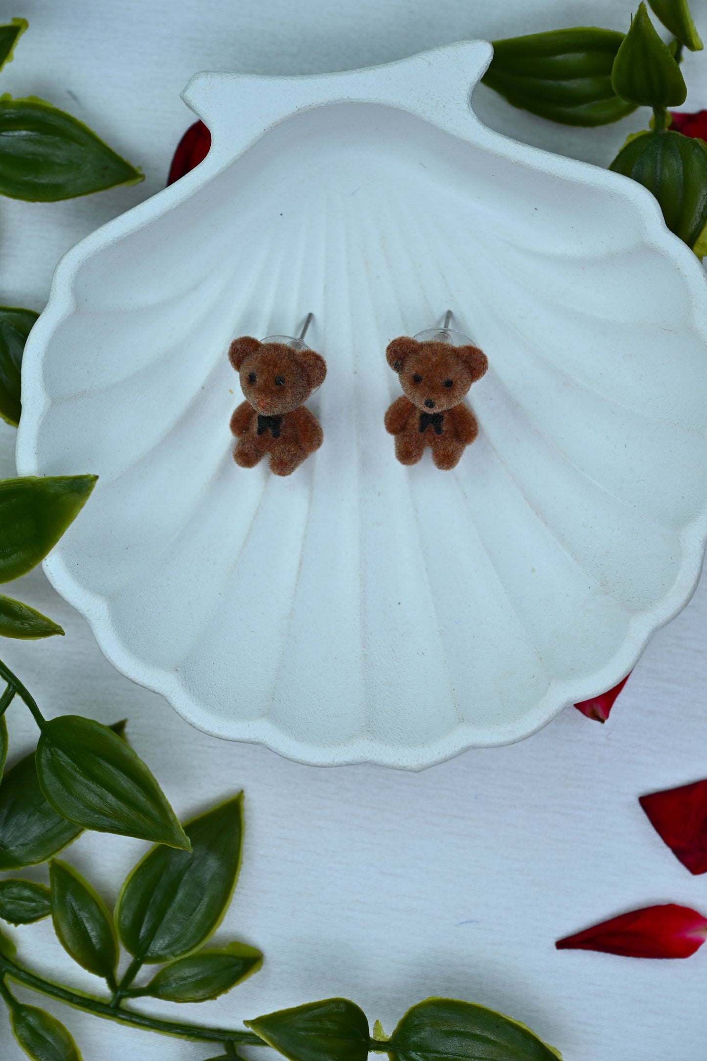 Fuzzy Teddy Bear Stud Earrings
