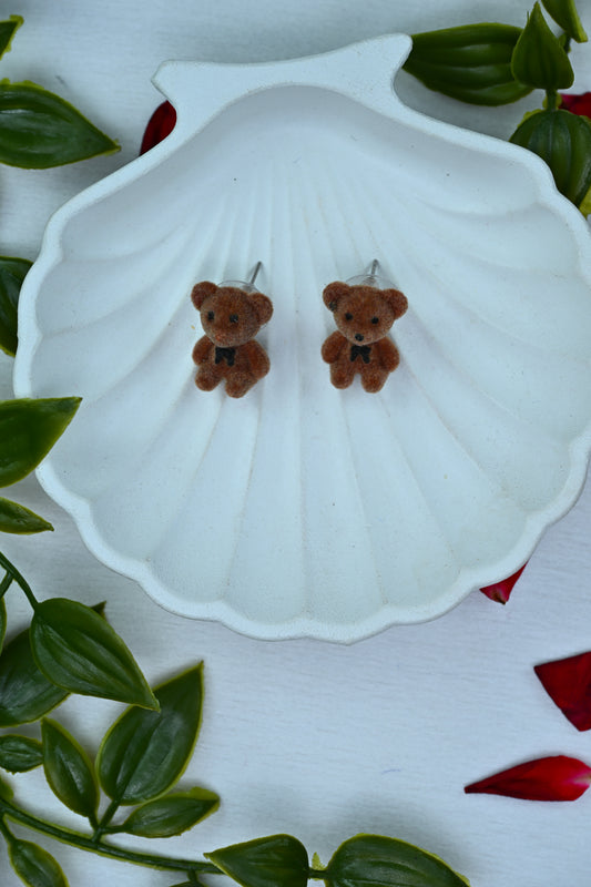 Fuzzy Teddy Bear Stud Earrings