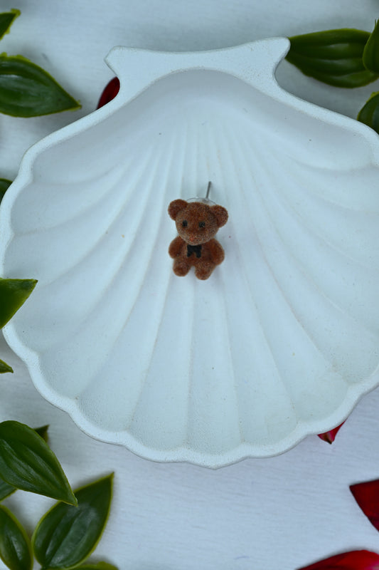 Fuzzy Teddy Bear Stud Earrings