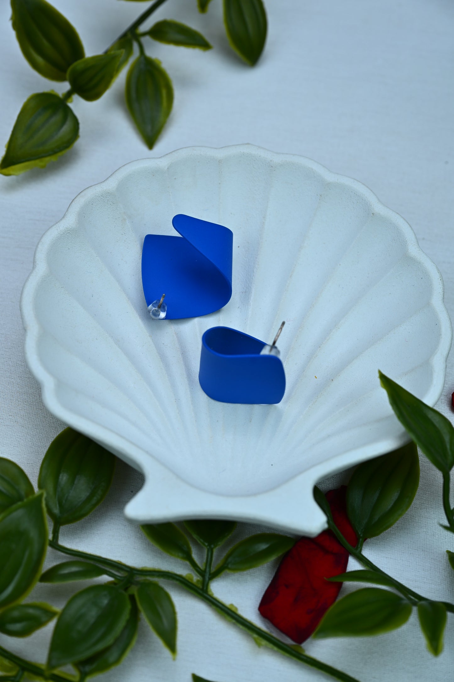 Modern Matte Blue Sculptural Stud Earrings