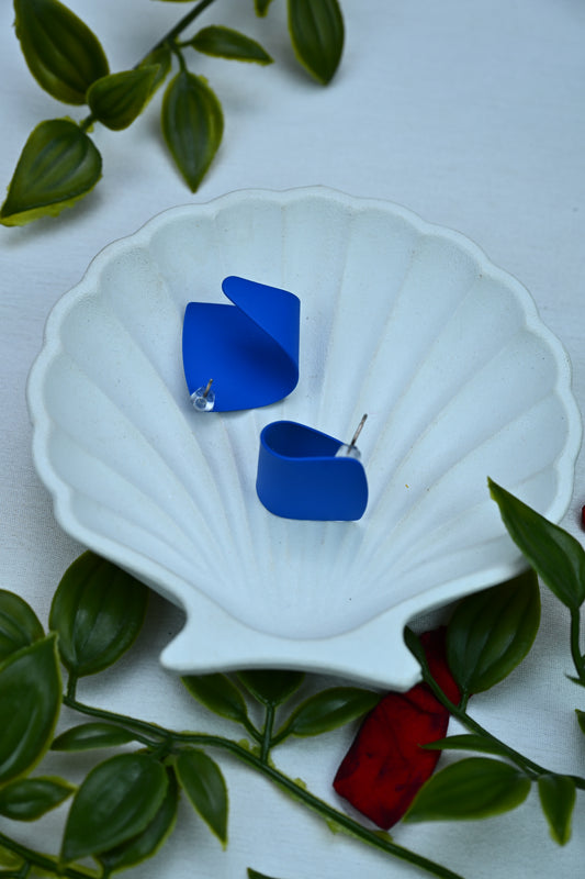 Modern Matte Blue Sculptural Stud Earrings