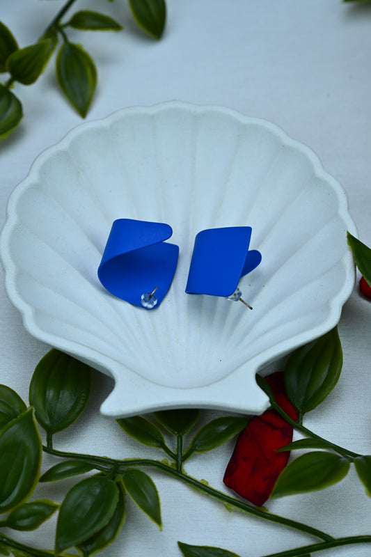 Modern Matte Blue Sculptural Stud Earrings
