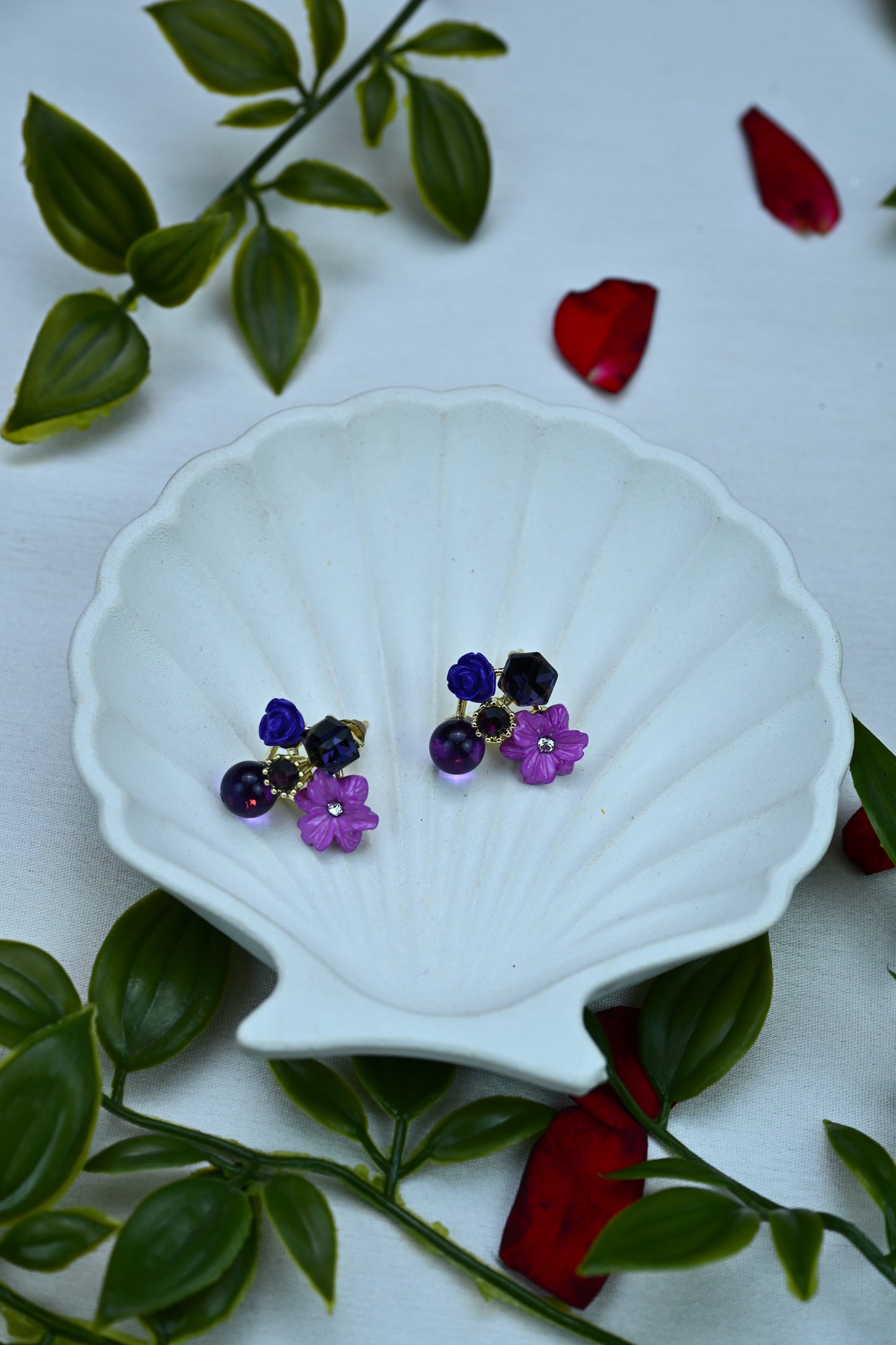 Crystal Bloom Stud Earrings – Midnight Violet