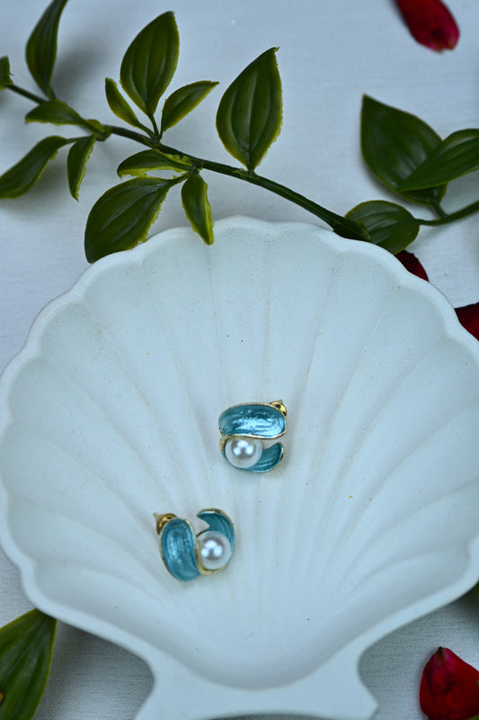 Chic Teal and Pearl Shell Stud Earrings