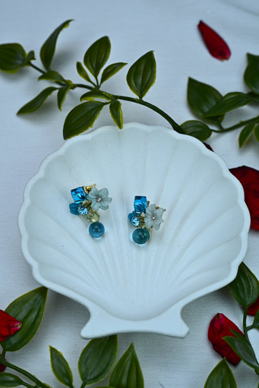 Crystal Bloom Stud Earrings – Ocean Mist