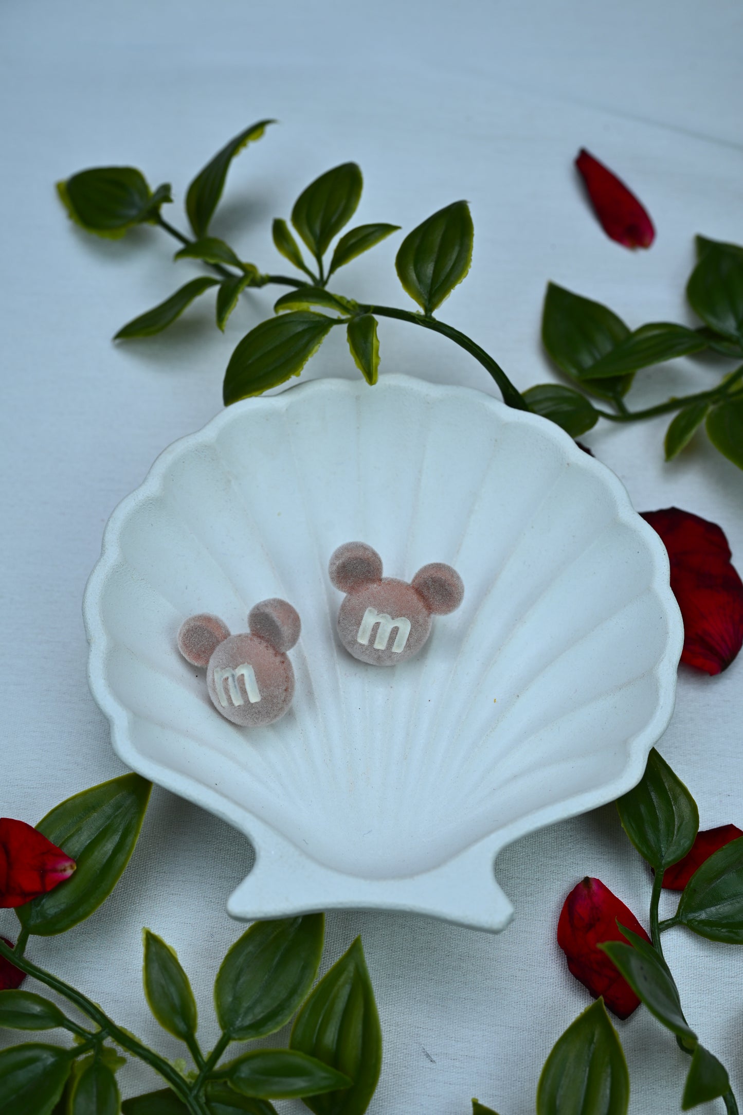 M Initial Mouse Stud Earrings