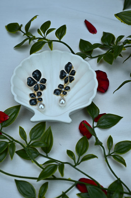 Lucky Clover and Pearl Drop Earrings