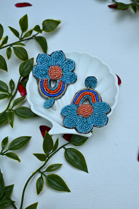 Beaded Rainbow Flower Drop Earrings