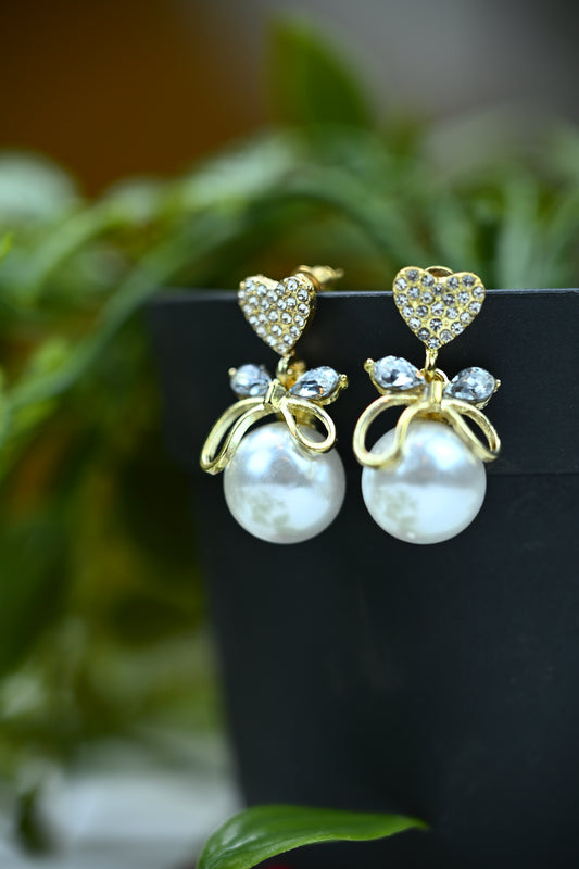 Glam Heart, Bow, and Pearl Drop Earrings