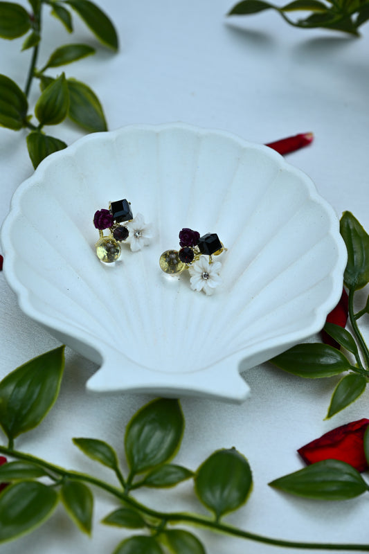 Crystal Bloom Stud Earrings – Noir Petal